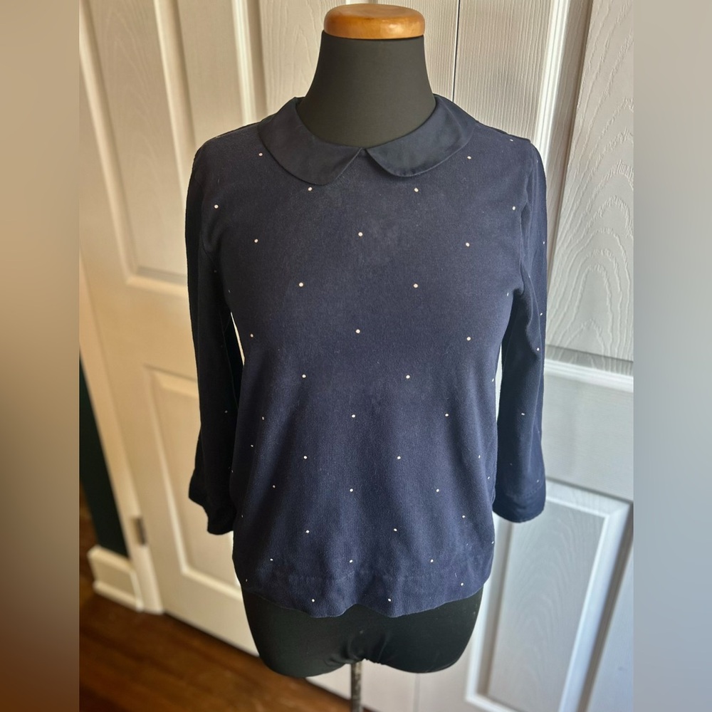 J. Crew Three-quarter sleeve polka Dot Peter Pan Collar sweater Top - M